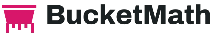 BucketMath logo: a pink excavator bucket whose teeth are cut like ruler marks, next to the BucketMath wordmark